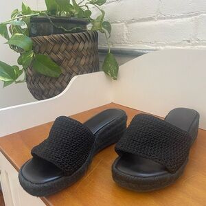 Woven and Knit Black Chic Platform Sandals